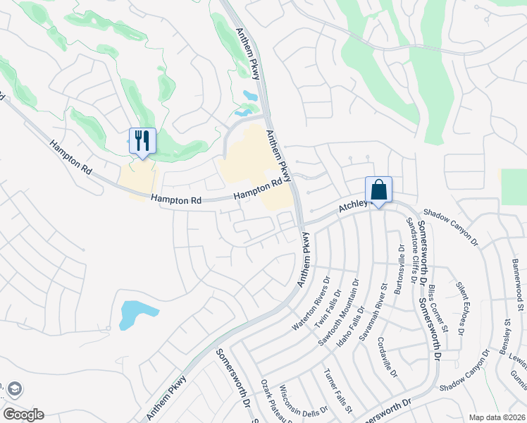 map of restaurants, bars, coffee shops, grocery stores, and more near 2461 Hampton Road in Henderson