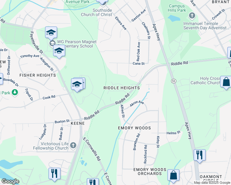 map of restaurants, bars, coffee shops, grocery stores, and more near 1008 Delray Street in Durham
