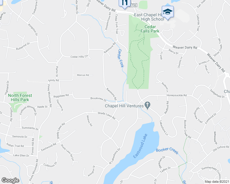 map of restaurants, bars, coffee shops, grocery stores, and more near 806 Kenmore Road in Chapel Hill