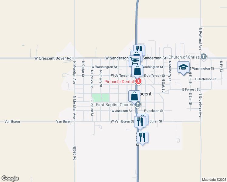 map of restaurants, bars, coffee shops, grocery stores, and more near 309 West Madison Street in Crescent
