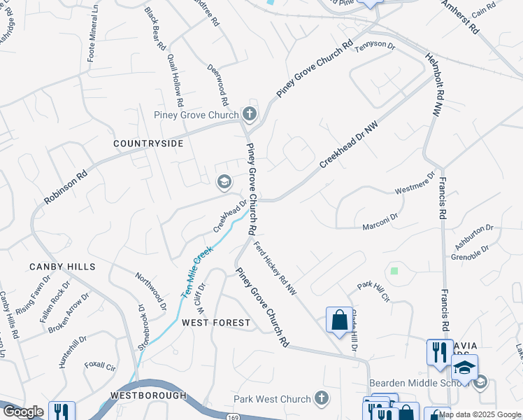 map of restaurants, bars, coffee shops, grocery stores, and more near 2405 Glen Meadow Road in Knoxville
