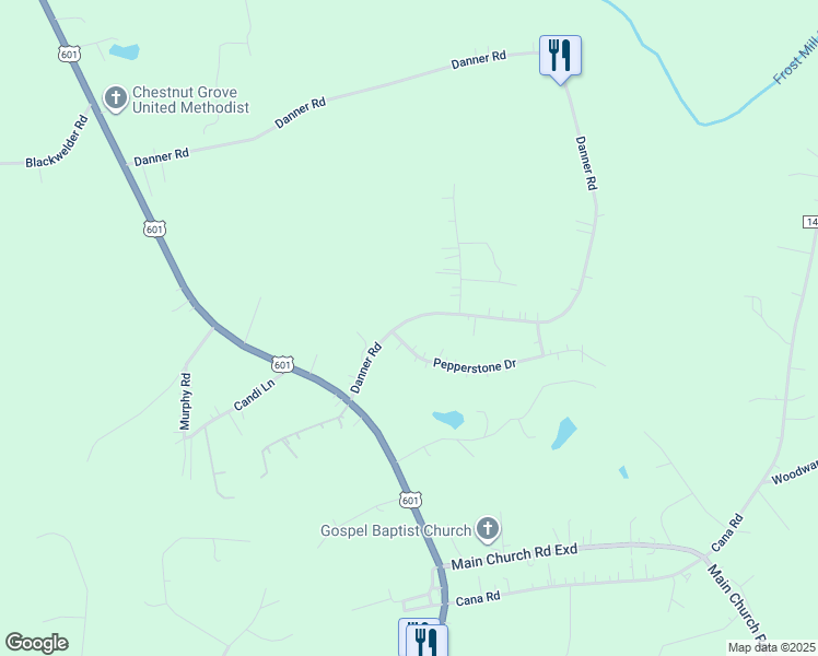 map of restaurants, bars, coffee shops, grocery stores, and more near 109 Pepperstone Drive in Mocksville