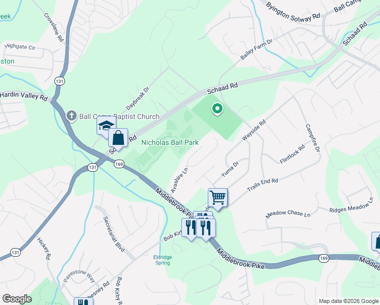 map of restaurants, bars, coffee shops, grocery stores, and more near 1821 Avashire Lane in Knoxville