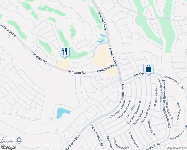 map of restaurants, bars, coffee shops, grocery stores, and more near 2555 Hampton Road in Henderson