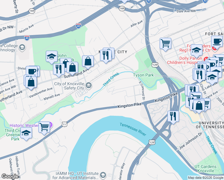 map of restaurants, bars, coffee shops, grocery stores, and more near 2904 Painter Avenue Southwest in Knoxville