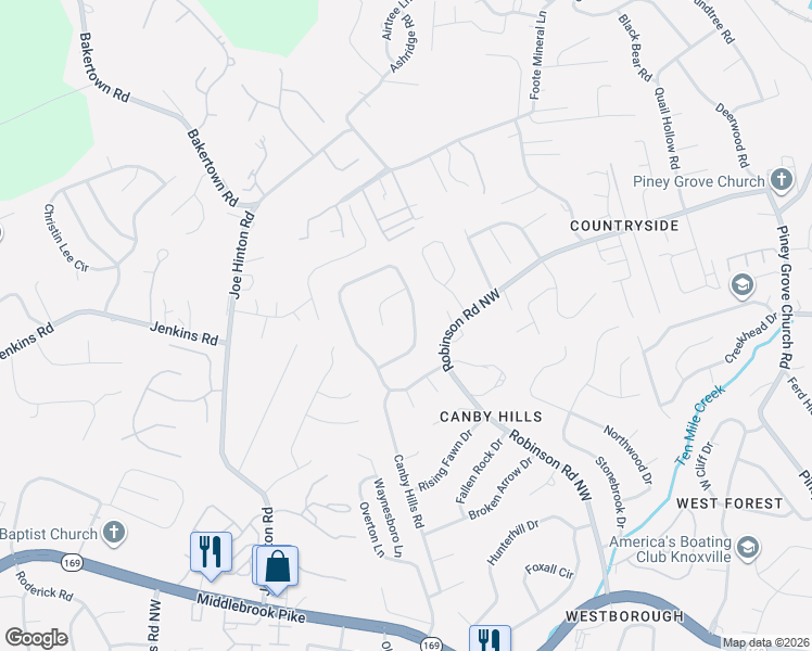 map of restaurants, bars, coffee shops, grocery stores, and more near 8505 Richland Colony Road in Knoxville