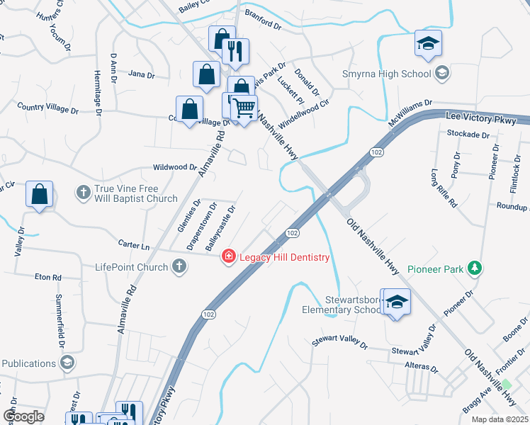 map of restaurants, bars, coffee shops, grocery stores, and more near 922 Turlough Court in Smyrna