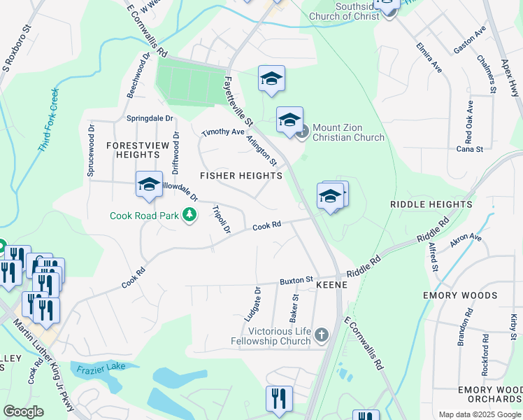 map of restaurants, bars, coffee shops, grocery stores, and more near 3706 4 Seasons Drive in Durham
