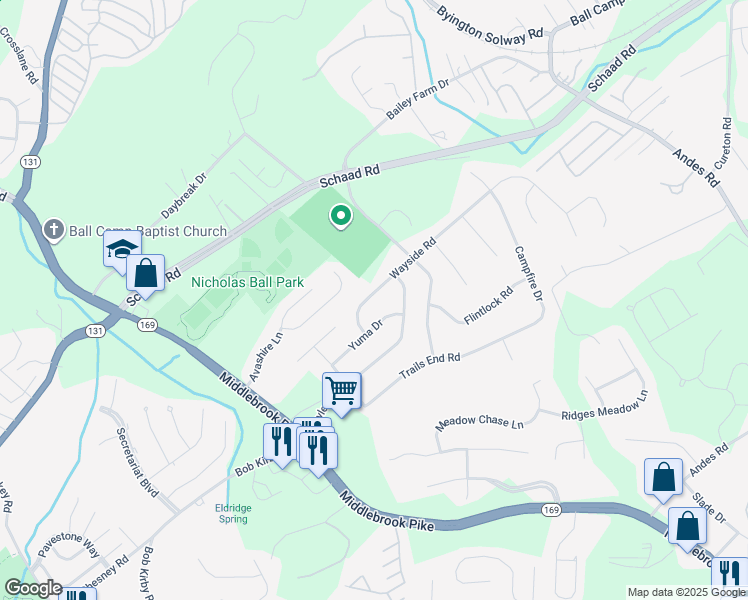 map of restaurants, bars, coffee shops, grocery stores, and more near 1644 Wayside Road in Knoxville