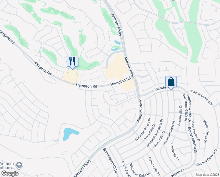 map of restaurants, bars, coffee shops, grocery stores, and more near 2555 Hampton Road in Henderson