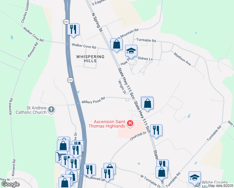 map of restaurants, bars, coffee shops, grocery stores, and more near 517 Wright Street in Sparta