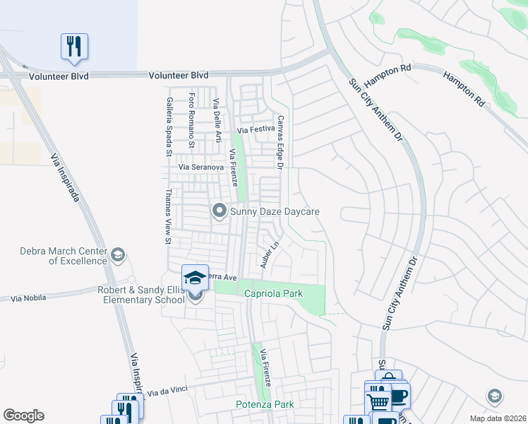 map of restaurants, bars, coffee shops, grocery stores, and more near 3148 Baranek Avenue in Henderson