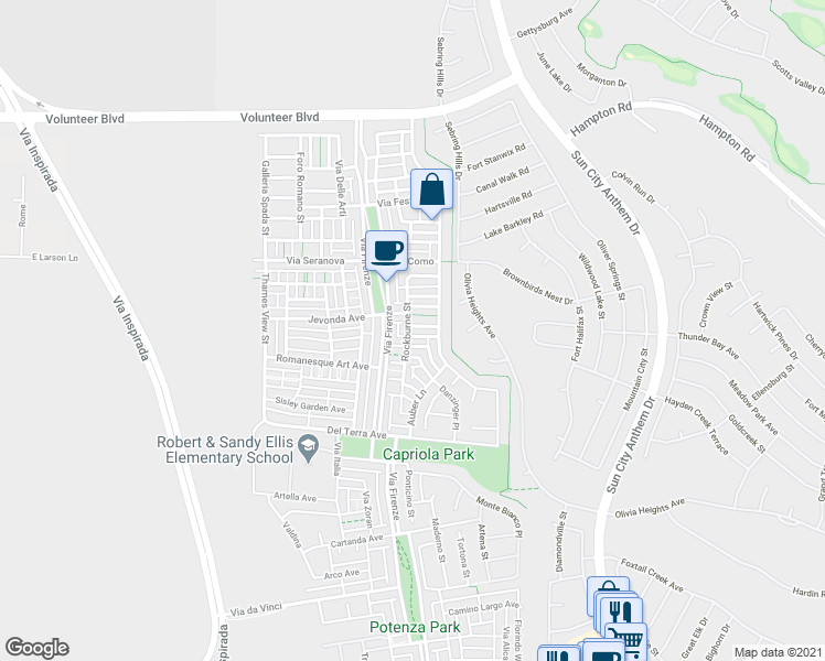 map of restaurants, bars, coffee shops, grocery stores, and more near 3148 Baranek Avenue in Henderson