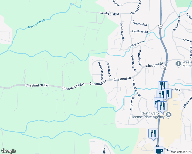 map of restaurants, bars, coffee shops, grocery stores, and more near 1209 Shalimar Drive in High Point