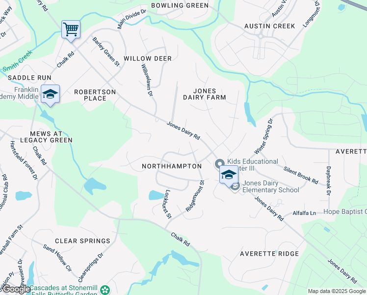map of restaurants, bars, coffee shops, grocery stores, and more near 6509 Ridgemount Street in Wake Forest