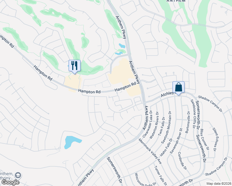 map of restaurants, bars, coffee shops, grocery stores, and more near 2555 Hampton Road in Henderson