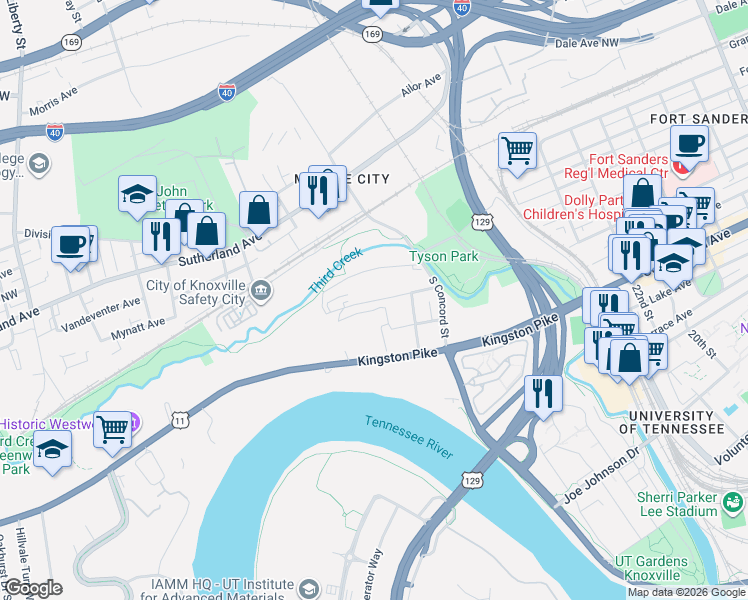 map of restaurants, bars, coffee shops, grocery stores, and more near 2815 Jersey Avenue in Knoxville