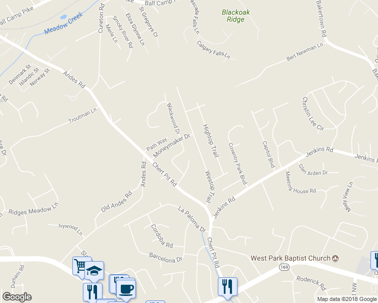 map of restaurants, bars, coffee shops, grocery stores, and more near 1528 Blackwood Drive in Knoxville