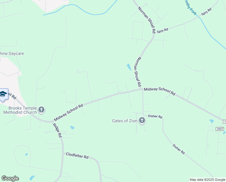 map of restaurants, bars, coffee shops, grocery stores, and more near 1285 Midway School Road in Winston-Salem