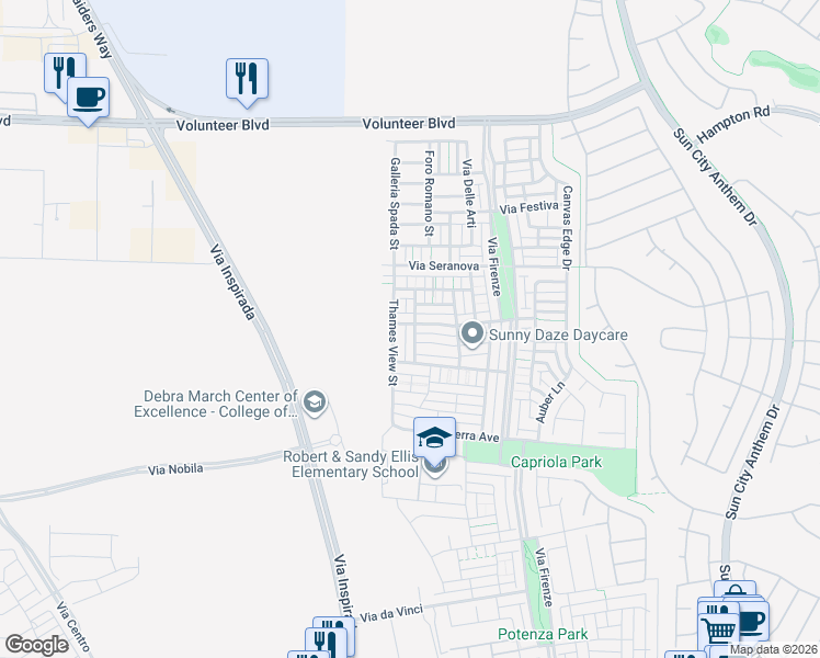 map of restaurants, bars, coffee shops, grocery stores, and more near 3244 Jevonda Avenue in Henderson