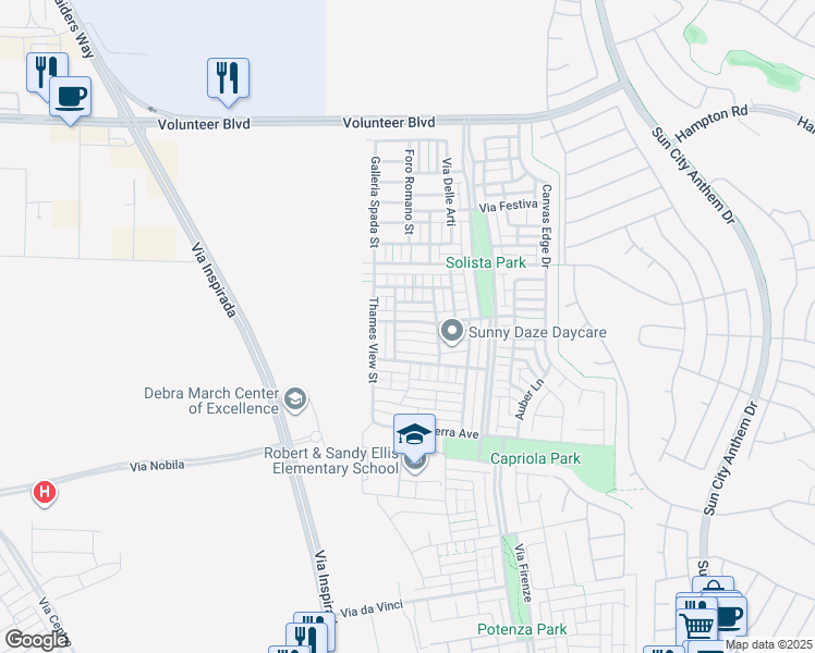 map of restaurants, bars, coffee shops, grocery stores, and more near 3225 Jevonda Avenue in Henderson