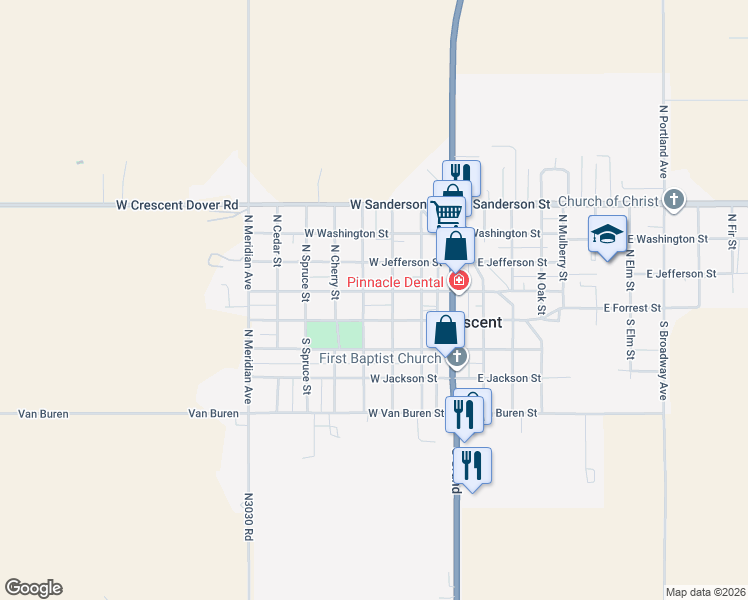 map of restaurants, bars, coffee shops, grocery stores, and more near 309 West Madison Street in Crescent