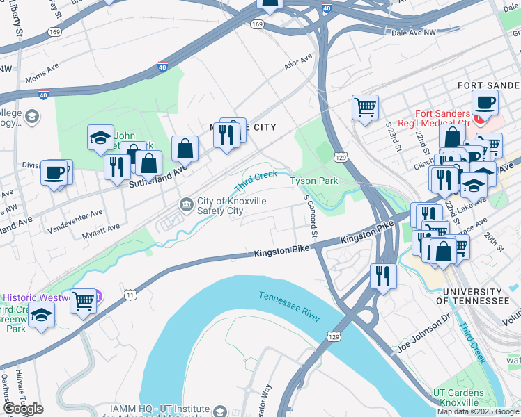 map of restaurants, bars, coffee shops, grocery stores, and more near 2815 Jersey Avenue in Knoxville