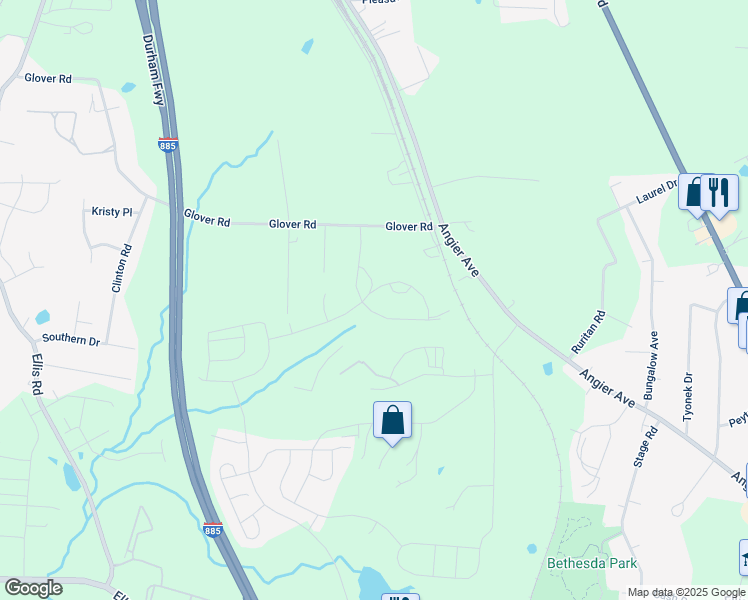 map of restaurants, bars, coffee shops, grocery stores, and more near 3304 Star Gazing Lane in Durham