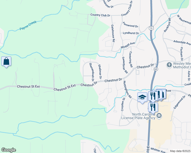 map of restaurants, bars, coffee shops, grocery stores, and more near 1006 Shenandoah Drive in High Point