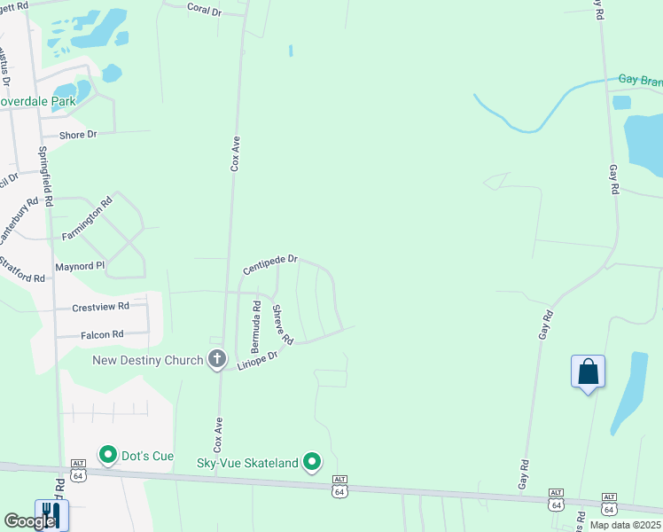 map of restaurants, bars, coffee shops, grocery stores, and more near 1324 Centipede Drive in Rocky Mount