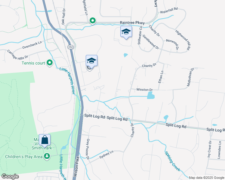 map of restaurants, bars, coffee shops, grocery stores, and more near 9437 Weatherly Dr in Brentwood