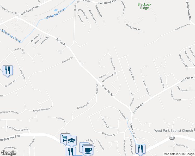 map of restaurants, bars, coffee shops, grocery stores, and more near 8929 Path Way in Knoxville