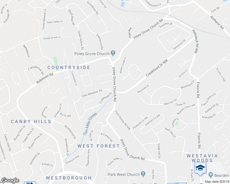 map of restaurants, bars, coffee shops, grocery stores, and more near 6643 Creekhead Drive Northwest in Knoxville