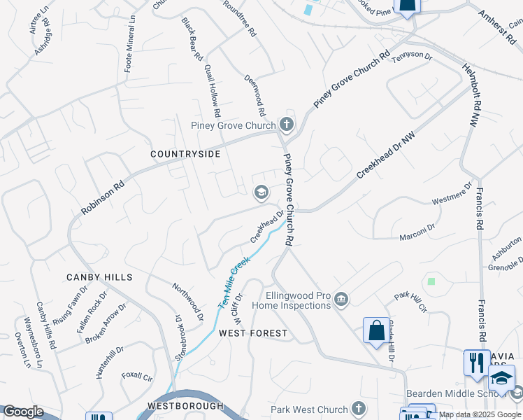map of restaurants, bars, coffee shops, grocery stores, and more near 2434 Glen Meadow Road in Knoxville