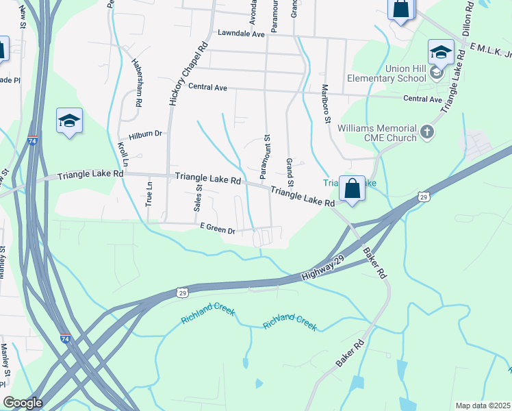 map of restaurants, bars, coffee shops, grocery stores, and more near 1012 Roberts Lane in High Point