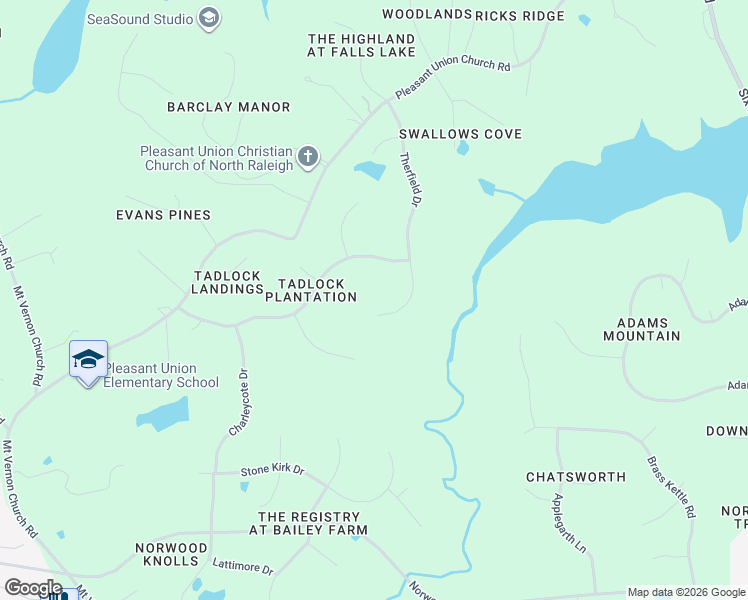 map of restaurants, bars, coffee shops, grocery stores, and more near 6205 Therfield Drive in Raleigh