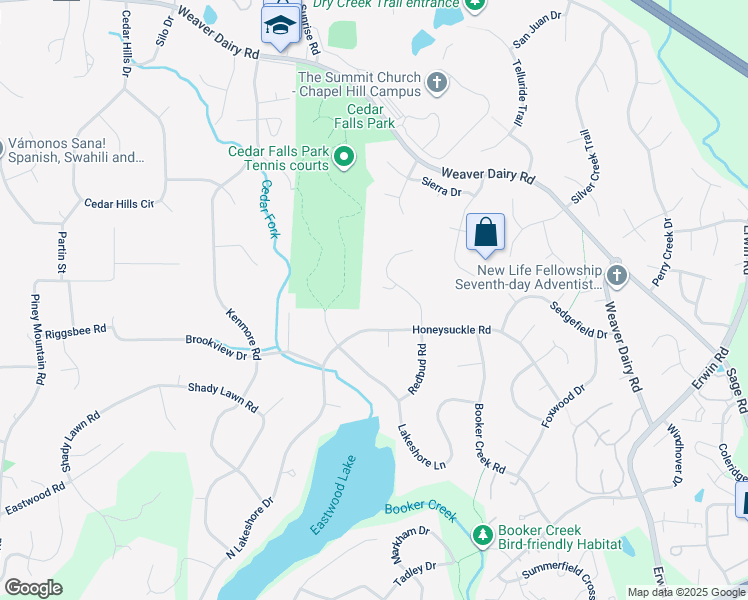 map of restaurants, bars, coffee shops, grocery stores, and more near 109 Half Moon Point in Chapel Hill