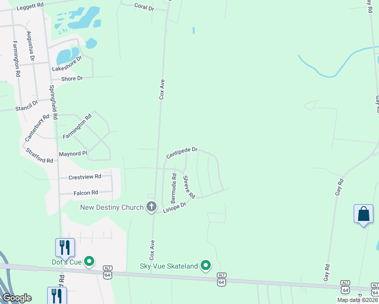 map of restaurants, bars, coffee shops, grocery stores, and more near 1324 Centipede Drive in Rocky Mount