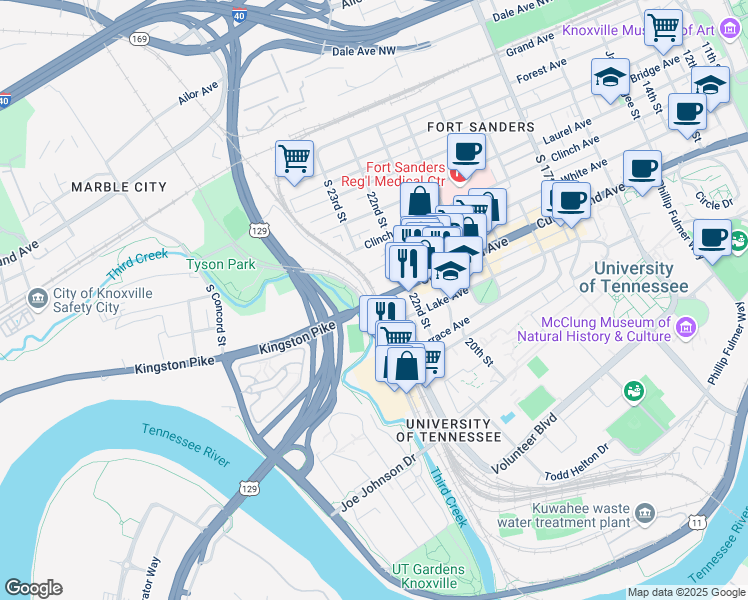 map of restaurants, bars, coffee shops, grocery stores, and more near 2223 U.S. 70 in Knoxville