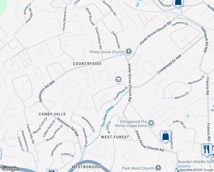 map of restaurants, bars, coffee shops, grocery stores, and more near 2483 Glen Meadow Road in Knoxville