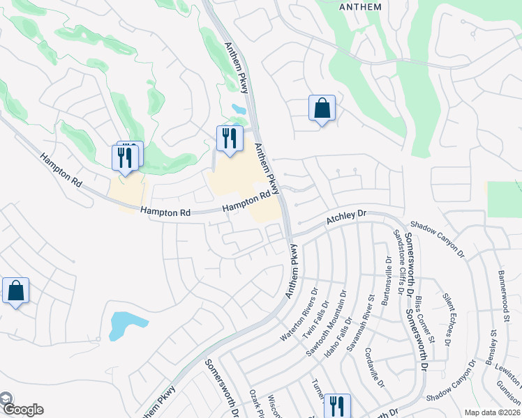 map of restaurants, bars, coffee shops, grocery stores, and more near 2461 Hampton Rd in Henderson