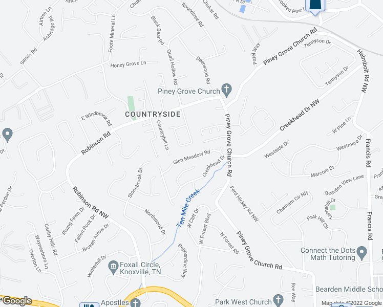 map of restaurants, bars, coffee shops, grocery stores, and more near 2483 Glen Meadow Road in Knoxville