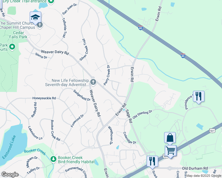 map of restaurants, bars, coffee shops, grocery stores, and more near 103 Carriage Circle in Chapel Hill