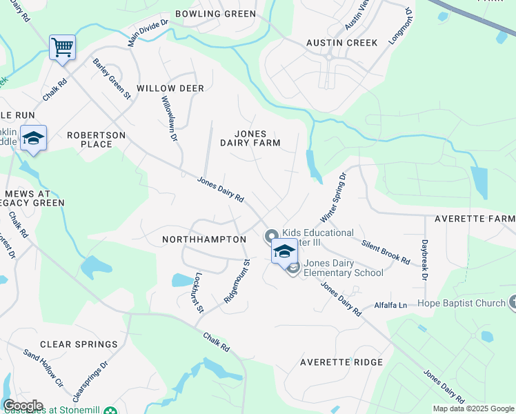 map of restaurants, bars, coffee shops, grocery stores, and more near 1016 Hornbuckle Court in Wake Forest