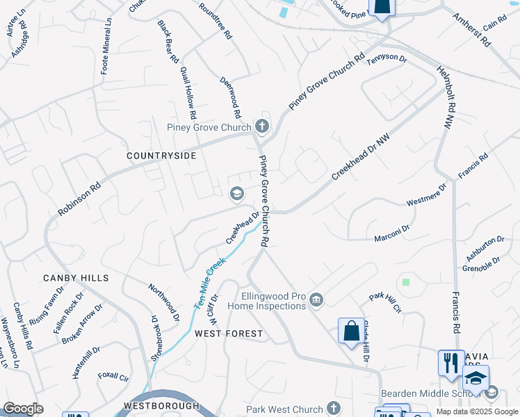 map of restaurants, bars, coffee shops, grocery stores, and more near 2405 Glen Meadow Road in Knoxville