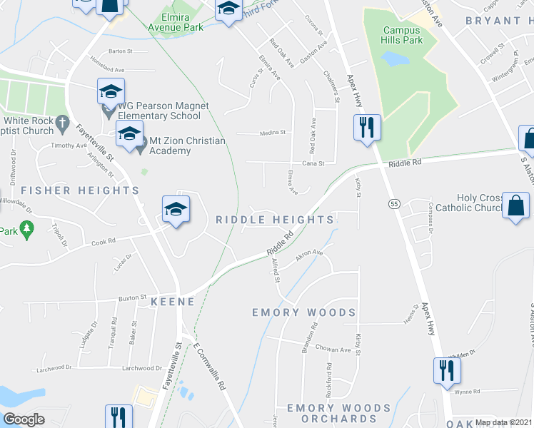map of restaurants, bars, coffee shops, grocery stores, and more near 1008 Delray Street in Durham