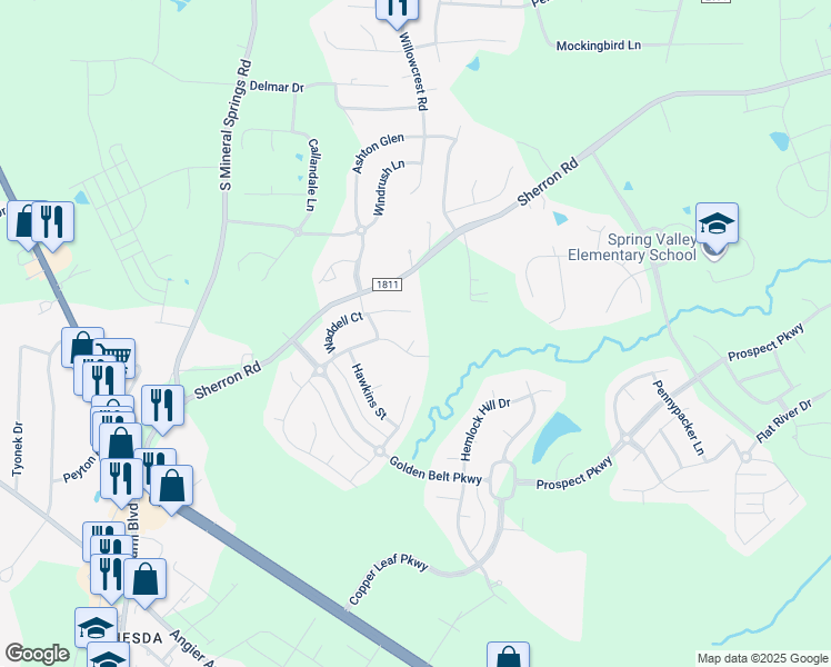 map of restaurants, bars, coffee shops, grocery stores, and more near 4 Swindell Court in Durham