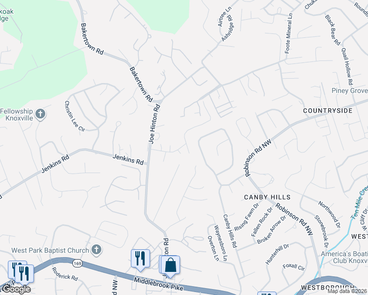 map of restaurants, bars, coffee shops, grocery stores, and more near 1425 Woodpointe Drive in Knoxville