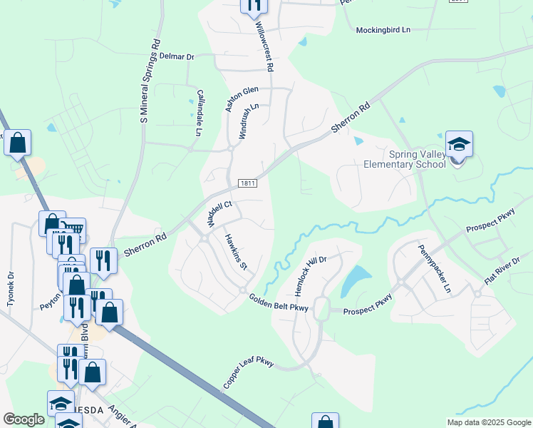 map of restaurants, bars, coffee shops, grocery stores, and more near 4 Swindell Court in Durham