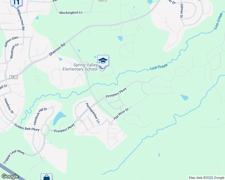 map of restaurants, bars, coffee shops, grocery stores, and more near 2851 Prospect Parkway in Durham